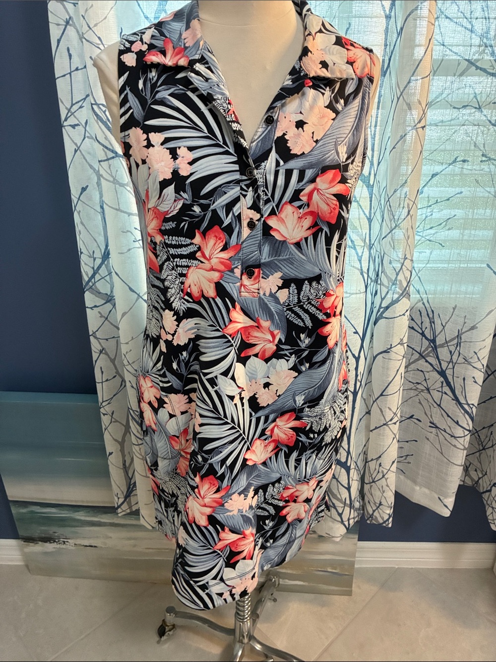 Tommy Bahama Island Zone Sleeveless Floral Dress in Navy and Coral